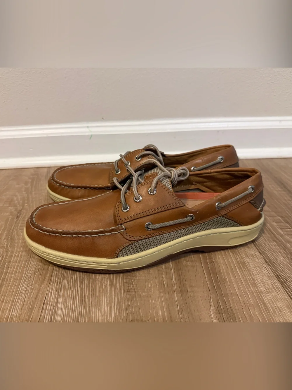 Sperry Tan Leather Mesh Boat Shoes
